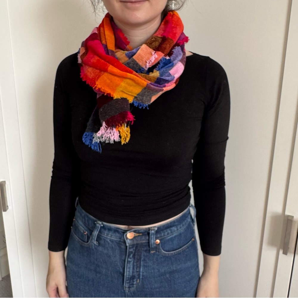 Faliero Sarti Rainbow Plaid Wool-Blend Scarf – 72" Long, Multicolor